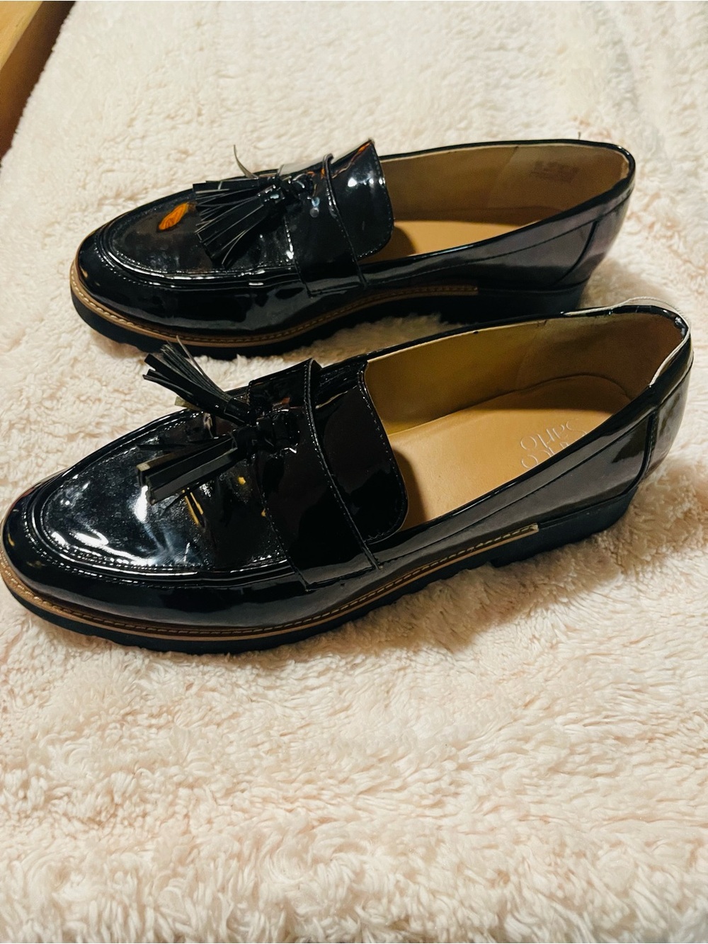 Franco Sarto Black Patent Tassel Loafers